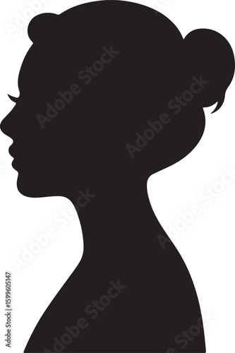 Elegant female profile silhouette with hair bun head