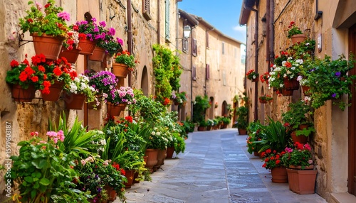 Charming Italian alleyway filled with flowers
