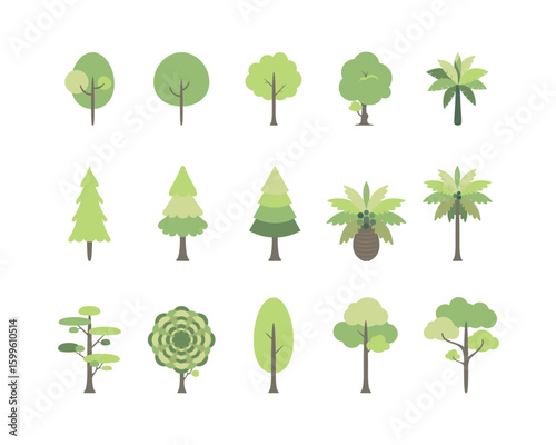 Paintings of various trees in pastel tones