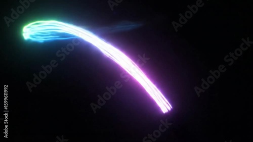 Vivid curving light streaks against black transitioning from pink to green to blue