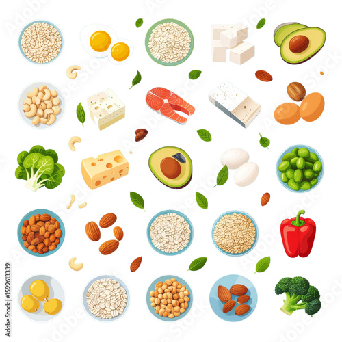 High Protein Food Flat Vector Set