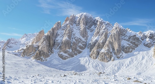 Stunning Winter Mountain Landscape with SnowCovered Peaks and Clear Blue Sky