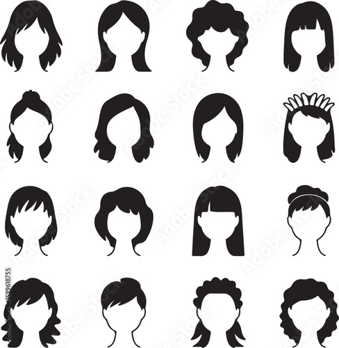 Diverse hairstyles silhouette collection women girls