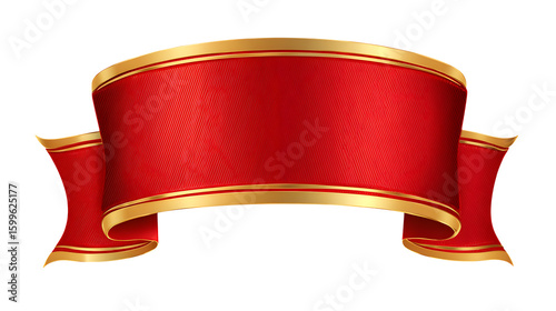 Elegant red ribbon banner with golden trim for festive designs isolated on transparent background