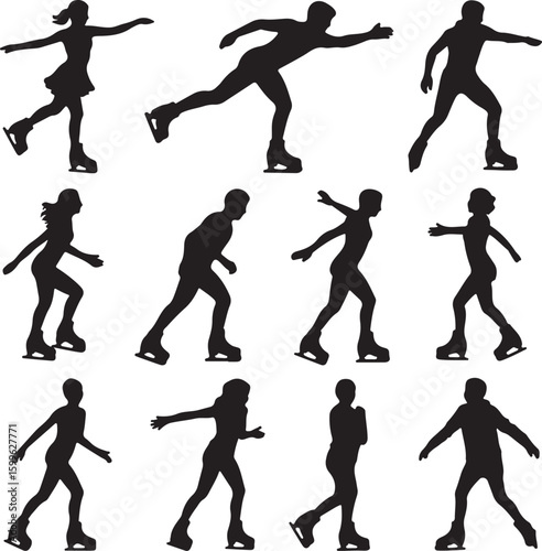 Silhouette figures ice skating gracefully skaters motion