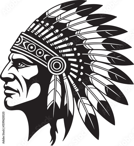 Tribal chief headdress silhouette profile native american feathers