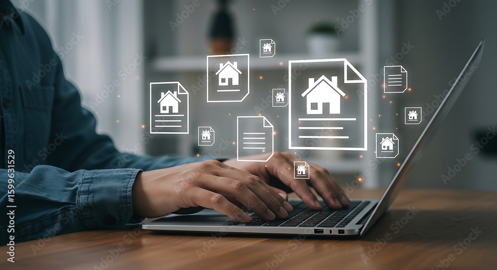 Naklejka premium Real Estate Protection Why Every Homeowner Needs Insurance From Click to Close The Rise of Virtual Real Estate Markets