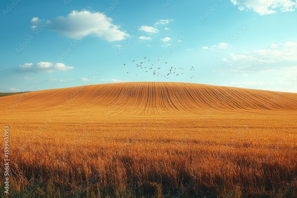 Fototapeta premium Birds soaring over a wheat field.
