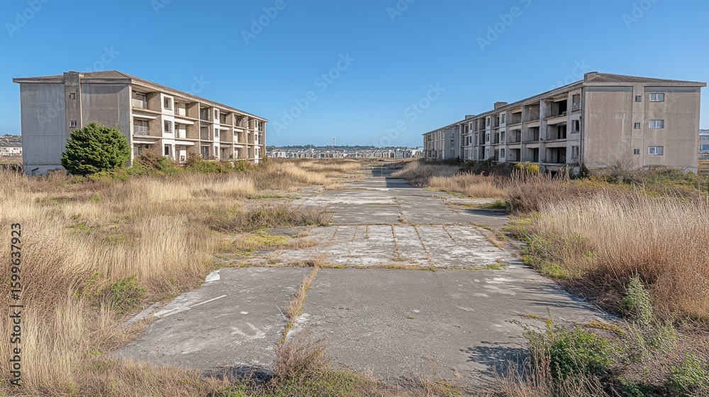 Abandoned apartment buildings on a deserted lot Abandoned apartment buildings on a deserted lot