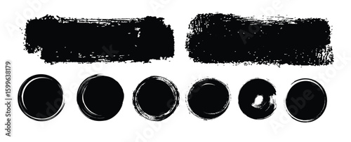 Straight thick vector lines. Black hand drawn brushstroke text boxes.