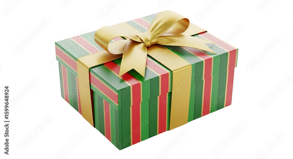 Obraz premium Gift Box Renders with Golden Ribbon and Striped Pattern on Transparent Background 3D