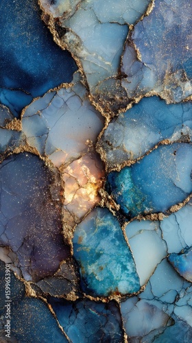 Abstract Blue Gold Glitter Marble Texture Background