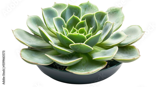 Close-up of a healthy succulent plant with layered green leaves forming a rosette pattern, isolated on a transparent background.
