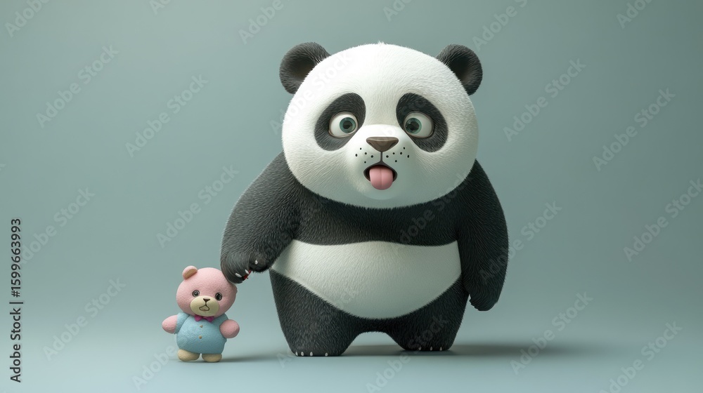 Fototapeta premium Cute panda holding teddy bear