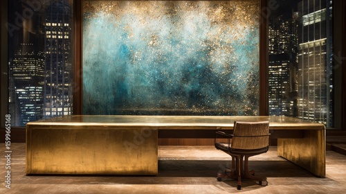 Luxury Gold Desk With City View In Modern Office