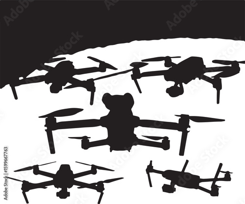 Multiple aerial drones flying quadcopter aerial vehicle