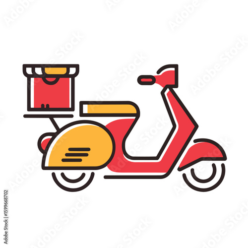 Delivery colorful Icon Design, Scooter motorcycle side view, Bicolor line icon or white background.