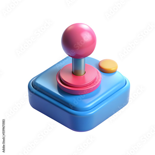 Retro video game joystick controller with button isolated on transparent background