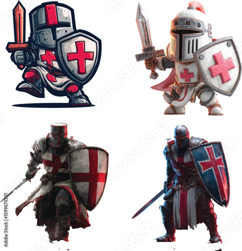 set of crusader warrior mascot