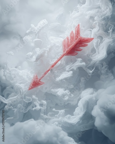 Abstract Red Arrow On White Cloud Background