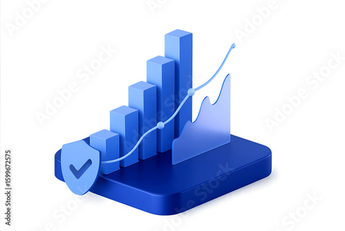 Secure Data Growth Concept with Bar Graph, Line Chart, and Shield Icon – Transparent PNG Illustration for Business and Analytics