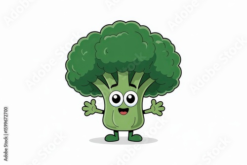 Adorable cartoon broccoli character with big eyes and a friendly smile