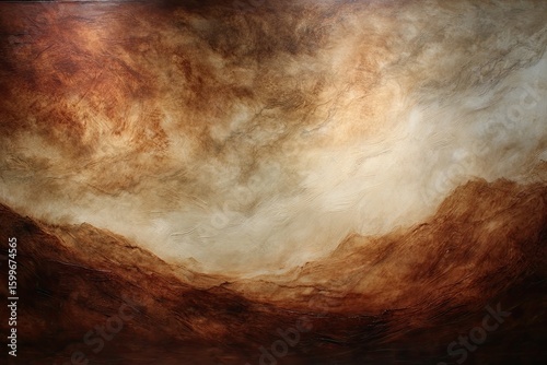 Abstract Mountain Landscape Painting With Brown And Beige Hues