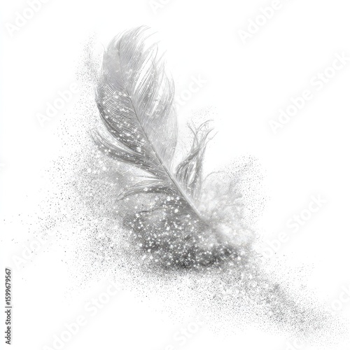 Elegant Silver Feather With Glitter Sparkle