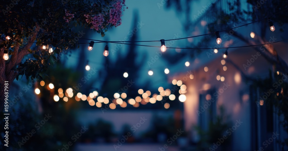 Obraz premium Outdoor string lights at dusk