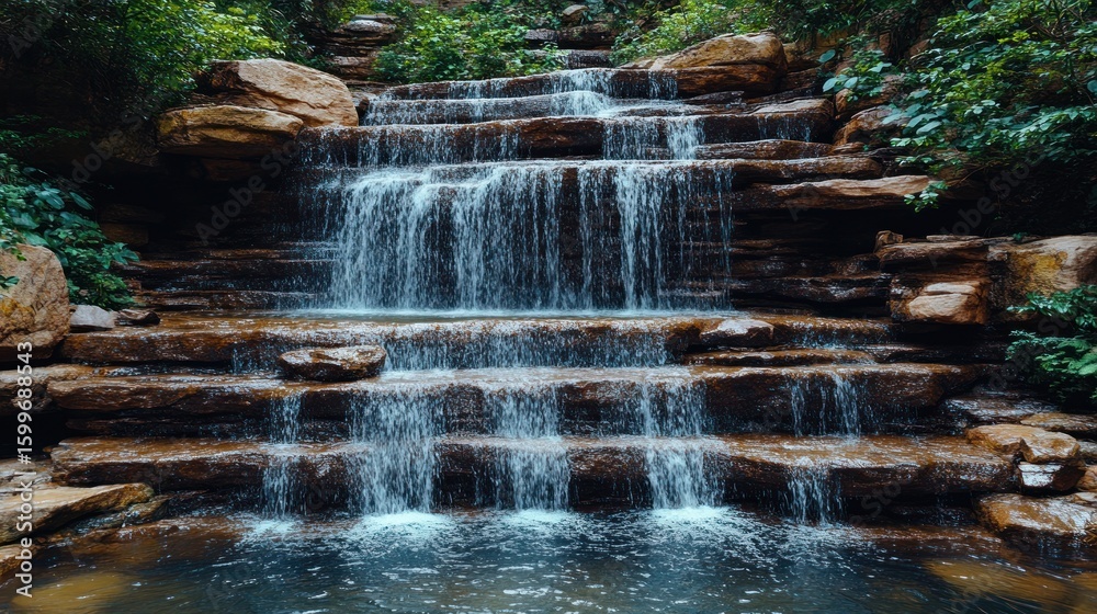 Obraz premium Cascading waterfall over layered rocks