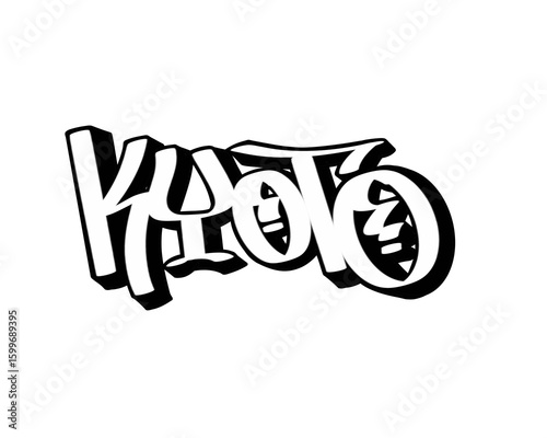 hand drawn graffiti calligraphy letters KYOTO city name isolated design in black and white