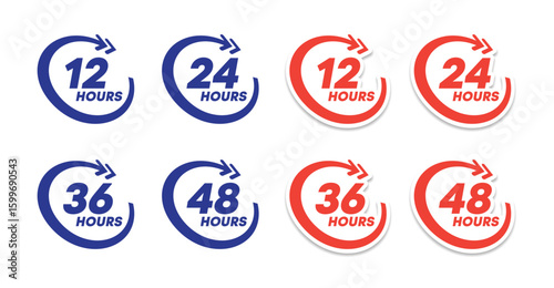 Blue and Red Hour Countdown Labels with Arrows for Scheduler, Campaign, or Reminder