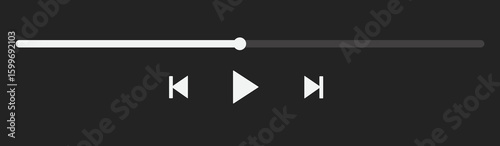 Music or video play bar icon. Modern UI Design Element for Music App Design with Pause, Play, Skip, Favorite, Queue Buttons. Music or video play bar icon on black background.