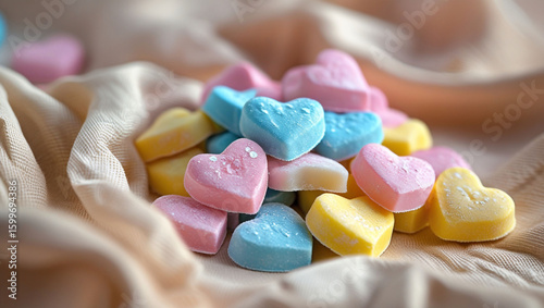Heart candies valentine's day candy hearts love sweets pastel colors sugar treats holiday confectionery pile