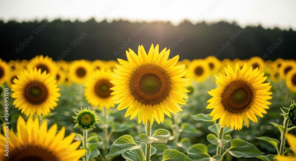 Fototapeta premium Golden Sunflowers Bloom in a Vast Field Under the Warm Summer Sun