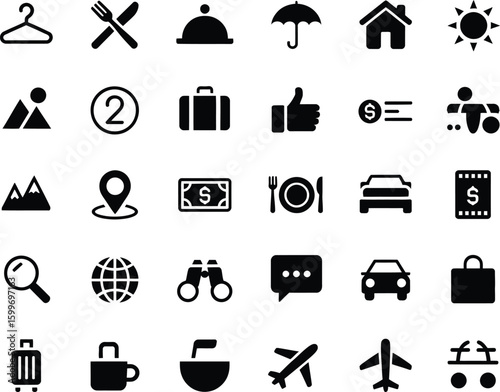 airport icons, travel and hotel icons vector set 