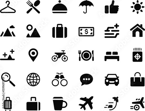 airport icons, travel and hotel icons vector set 
