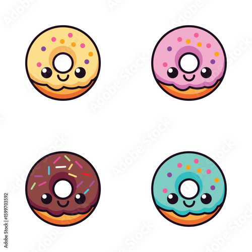 Vector Cartoon Cute Donuts Set