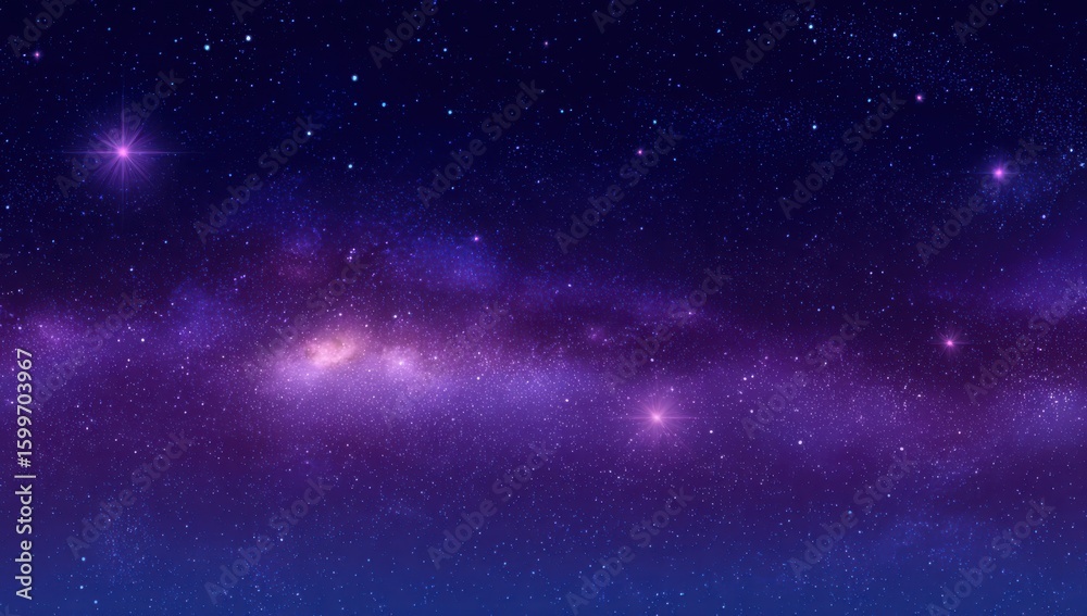 Obraz premium Stunning purple galaxy with bright stars and cosmic clouds, showcasing the beauty, mystery, and vastness of the universe in a captivating night sky scene.