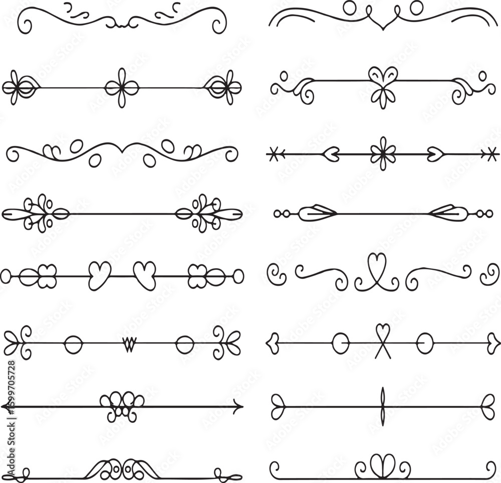 Fototapeta premium Elegant Dividers and Ornamental Borders A Collection of Decorative Line Art Elements for Graphic Design and Creative Projects