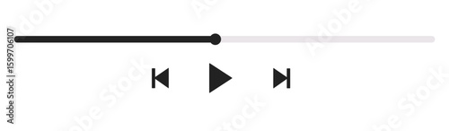 Music or video play bar icon. Modern UI Design Element for Music App Design with Pause, Play, Skip, Favorite, Queue Buttons. Music or video play bar icon on black background.