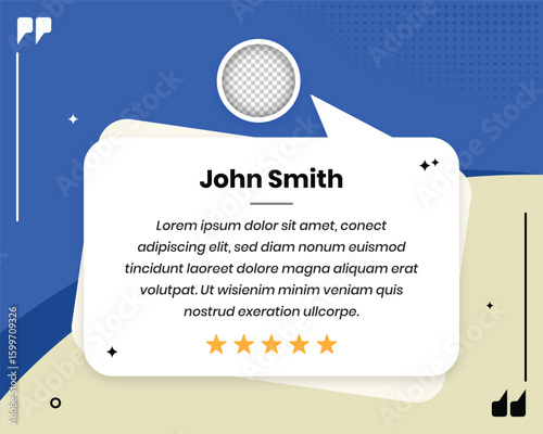 Client testimonial and feedback social media post template design with star rating and image placeholder