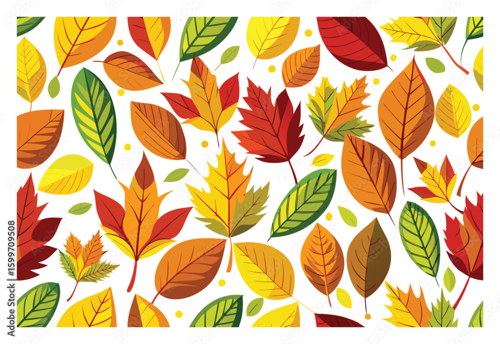 Obraz premium Vibrant Autumn Leaves Seamless Pattern for Fall Decoration Vector Flat Style Clipart