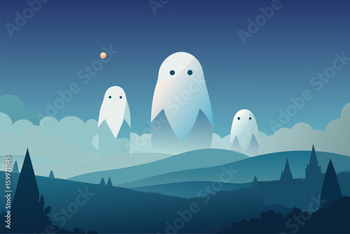Pumpkin and witch hat in field during fall harvest festival vector illustration