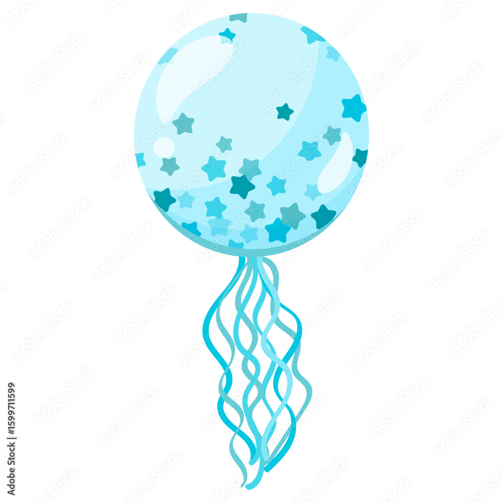 Φωτογραφία transparent blue balloon adorned with stars and ribbons, perfect for festive and celebratory designs