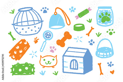 Playful Pet Paradise: A charming illustration of a delightful assortment of playful pet toys, promising endless fun and joy for beloved animal companions.