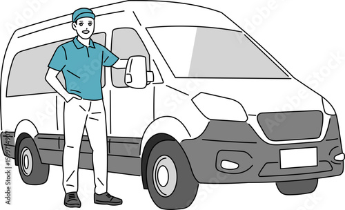 車で配達をする男性の配達員