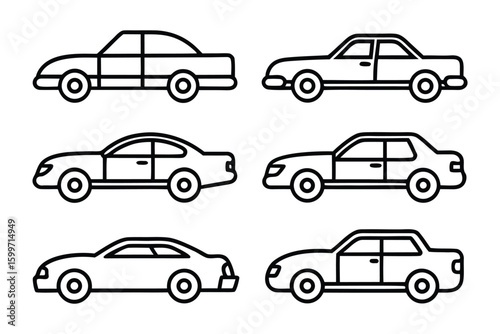 Car Outline Collection: A selection of detailed car outline, ideal for design projects, depicting various car types in a simple, illustrative style, ready to add a touch of automotive flair.