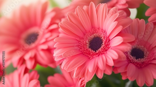 Closeup Pink Gerbera Daisies Soft Focus Floral Background