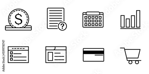 Business and marketing, traffic, ranking icon set. Marketing and outline icons collection.